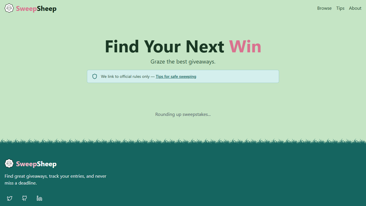 Landing page for SweepSheep